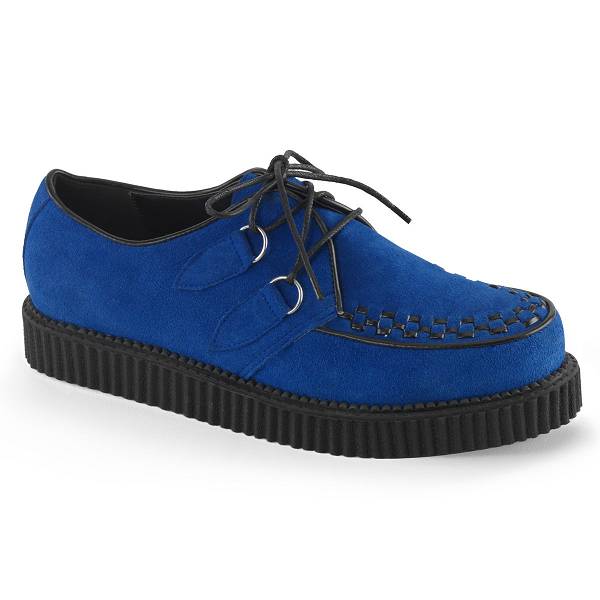Demonia Men's Creeper-602S Creeper Shoes - Royal Blue Suede D6473-89US Clearance